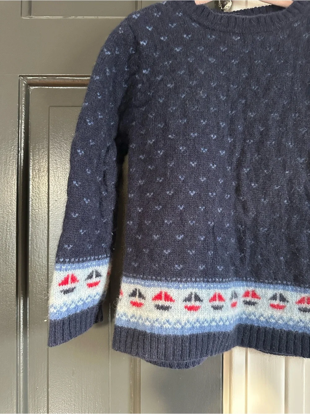 JoJo Maman Bébé Navy Lambswool Sailboat Fair Isle Sweater 3–4Y